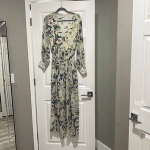 Pink Lily Cream Floral Long Sleeve Dress